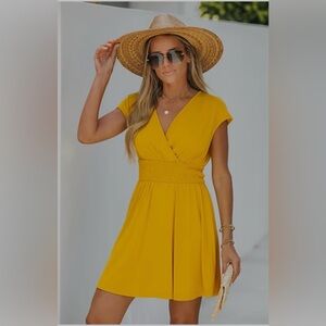 Cupshe Yellow Pleated Wrap Midi Dress